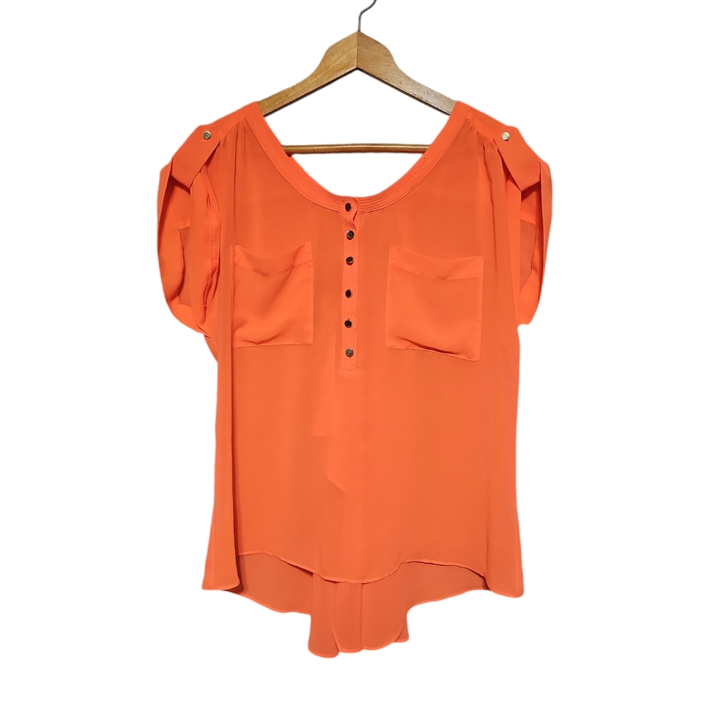 Double Zero Womens Blouse Shortsleeve Open Back Orange Size Large